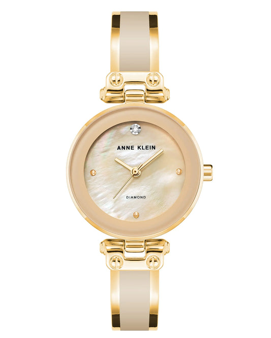 Anne Klein Women's Genuine Diamond Dial Bangle Watch Tan/Gold