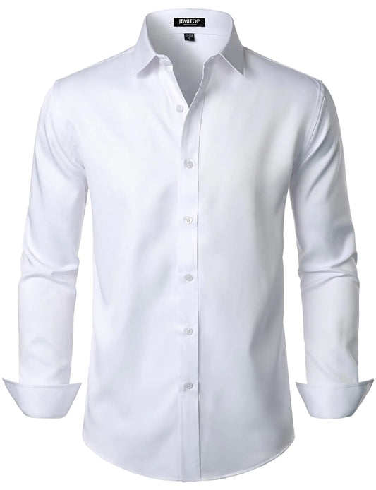 Men's Stretch Wrinkle Free Dress Shirts Formal Wedding Prom Long Sleeve Slim Fit Button Down Shirt XX-Large Solid White